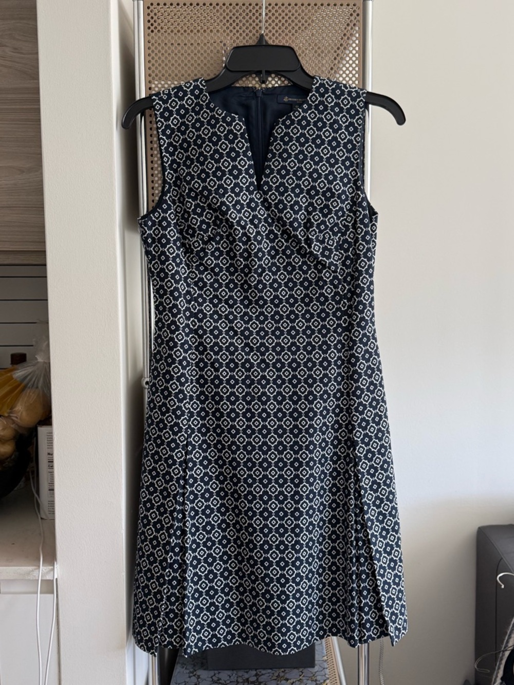Brooks Brothers Navy and White Geometric Midi Dress